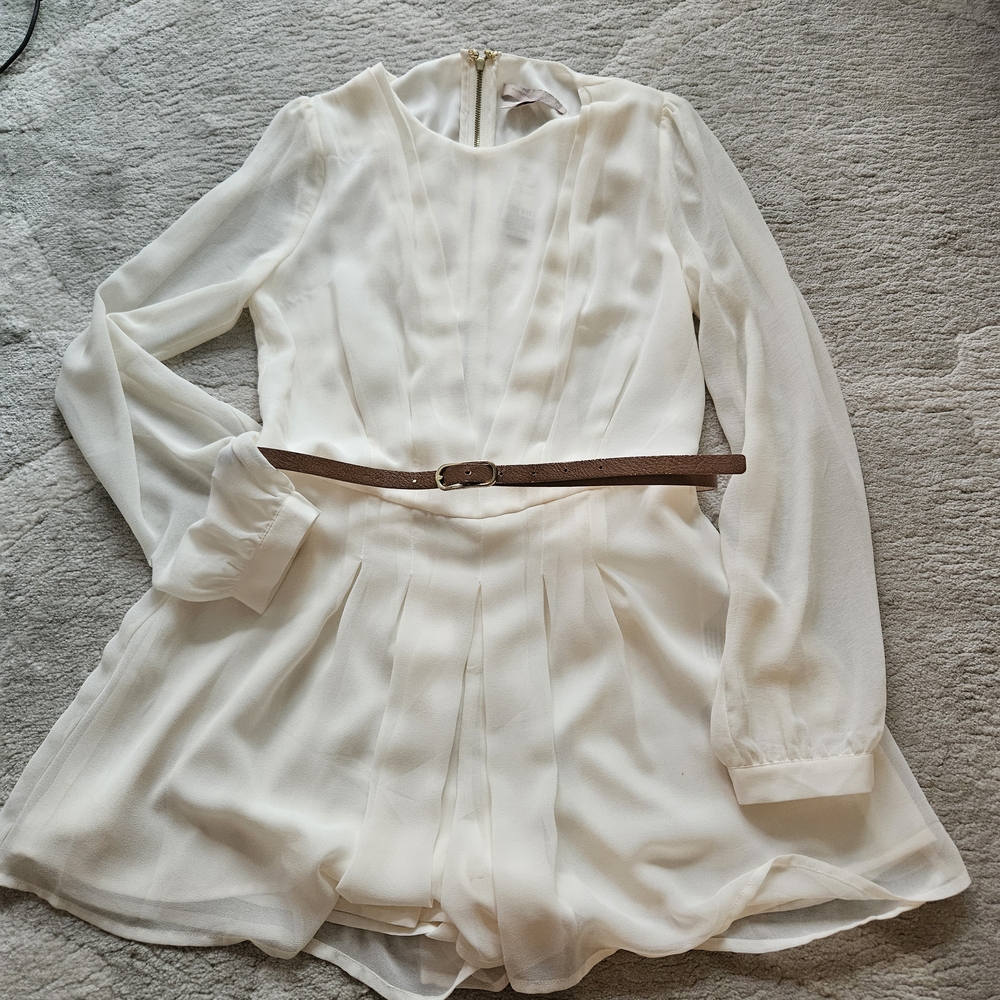 Forever 21 Cream Long Sleeve Romper with Gold Accents